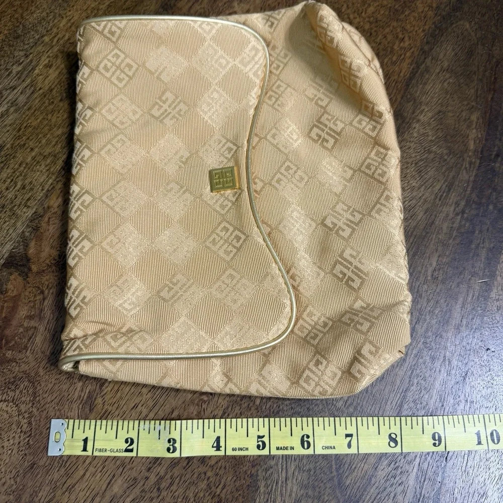 Vintage Givenchy Monogram Organza Fragrance Gold Cosmetic Pouch Bag Gold Logo